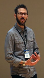 Mailchimp's Gregg Bernstein speaking at the Tiny Giant UX conference.
