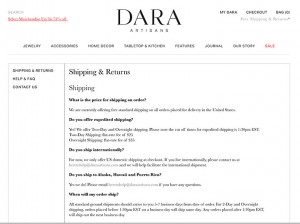 Dara Shipping Information Screenshot