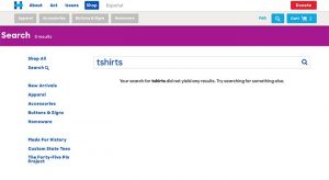 Screenshot of Clinton search results for "tshirt"