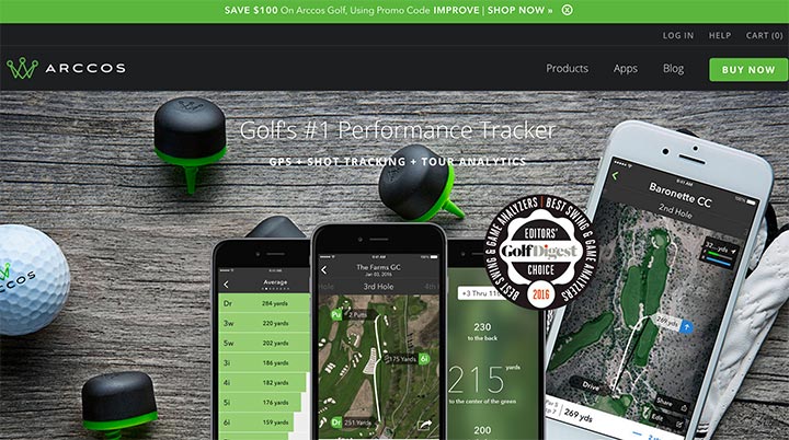 Screenshot of Arccos Golf website
