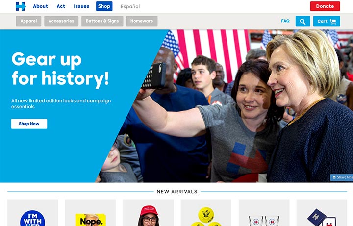 Screenshot of Clinton Hompage