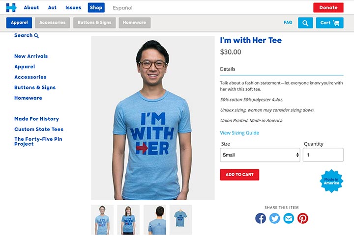 Screenshot of a The Clinton Shop product page