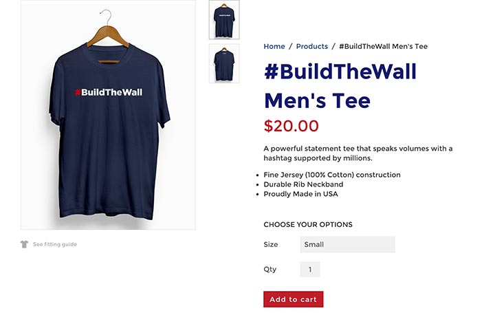 Screenshot of The Trump Shop's new product page
