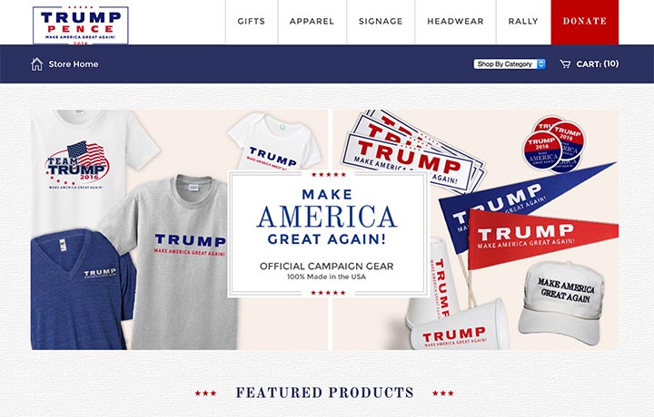 Screenshot of Trump Homepage as of August 25