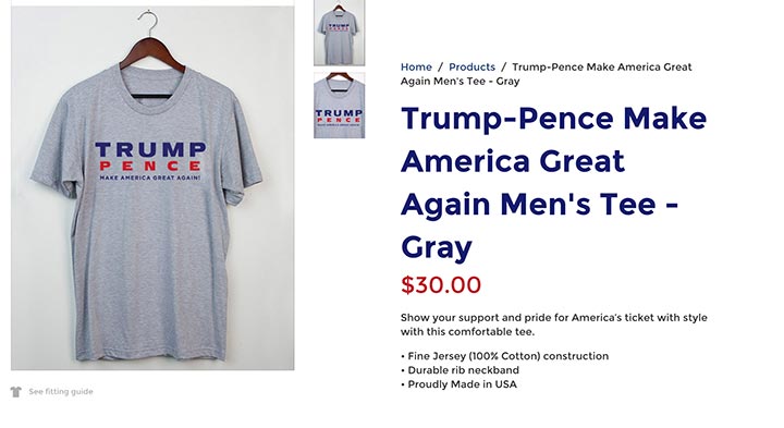 Screenshot of Trump product page