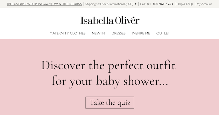 Screenshot showing quiz to select baby shower outfit