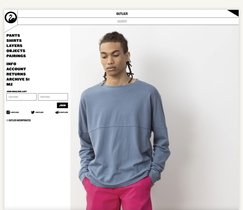 Screencap of Outlier's PDP page showing person with blue shirt and pink shorts