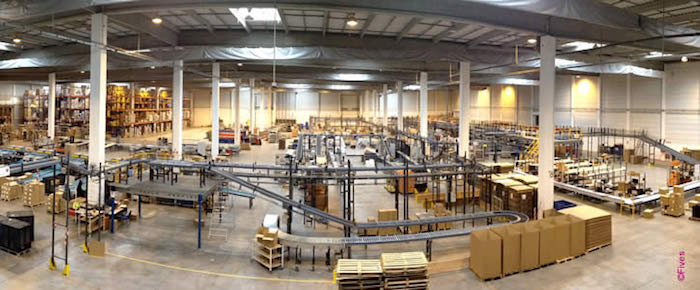 Photo of fulfillment factory showing boxes moving through equipment