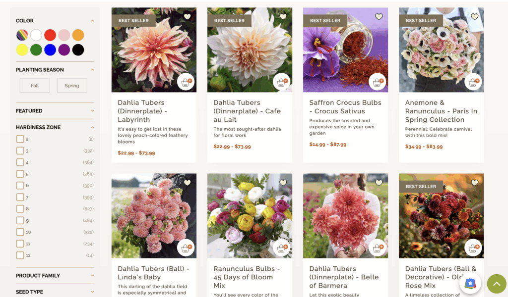 Modern seed and flower bulb category page