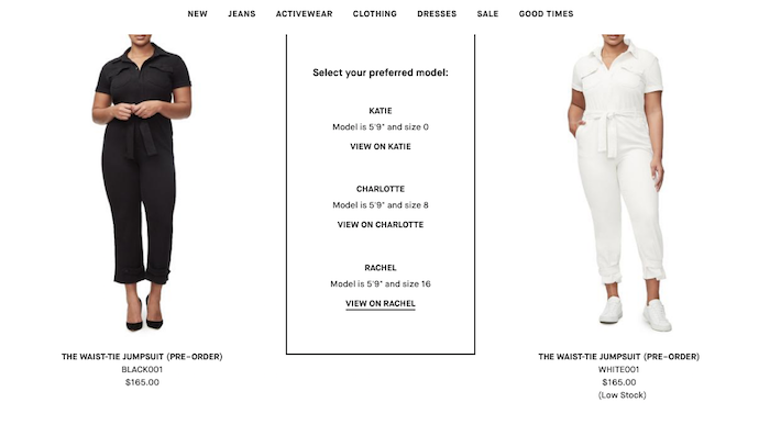 Photo showing option to select one of three models to best reflect shoppers personal size