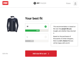 Fleece jacket from Helly Hansen. Image shows size M is the best predicted fit
