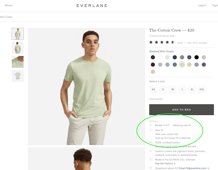 Photo showing young man wearing light green cotton crewneck t-shirt from Everlane