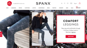 Woman wearing blue patterned leggings from Spanx