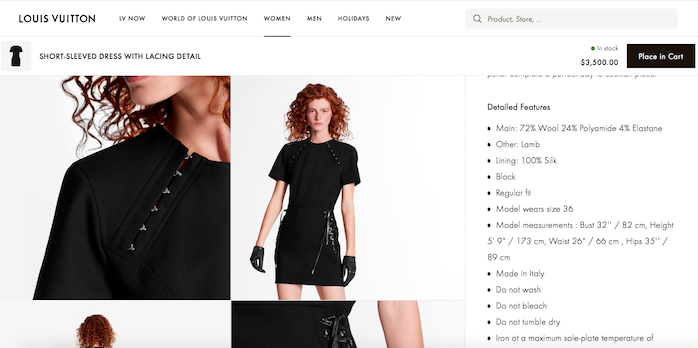 Model wears black leather dress from Louis Vuitton. Images and video show dress at multiple angles