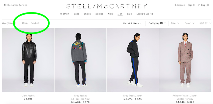 Young man wears varies jackets designed by Stella McCartney