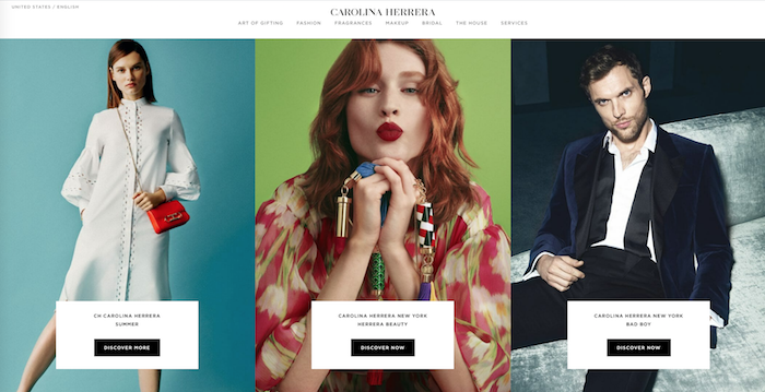Three images showing different product categories from Carolina Herrera