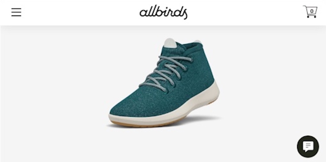 Photo showing green Allbirds sneaker without ability to zoom in on product