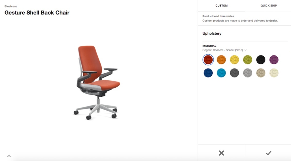 Gesture chair by Steelcase with options to change fabric and base colors