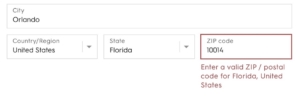 Retailer highlights that city and state do not match with zip code