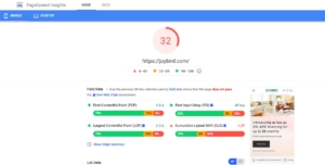 JoyBird pagespeed insights