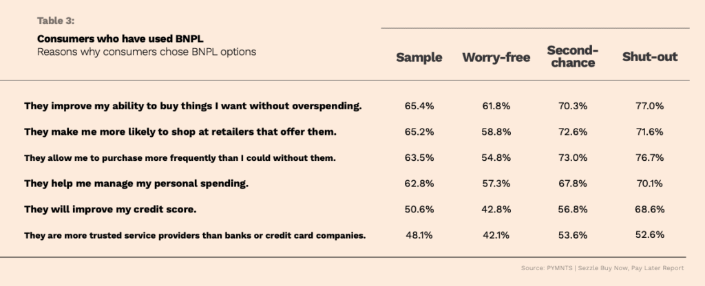 Reasons why consumers use buy now pay later