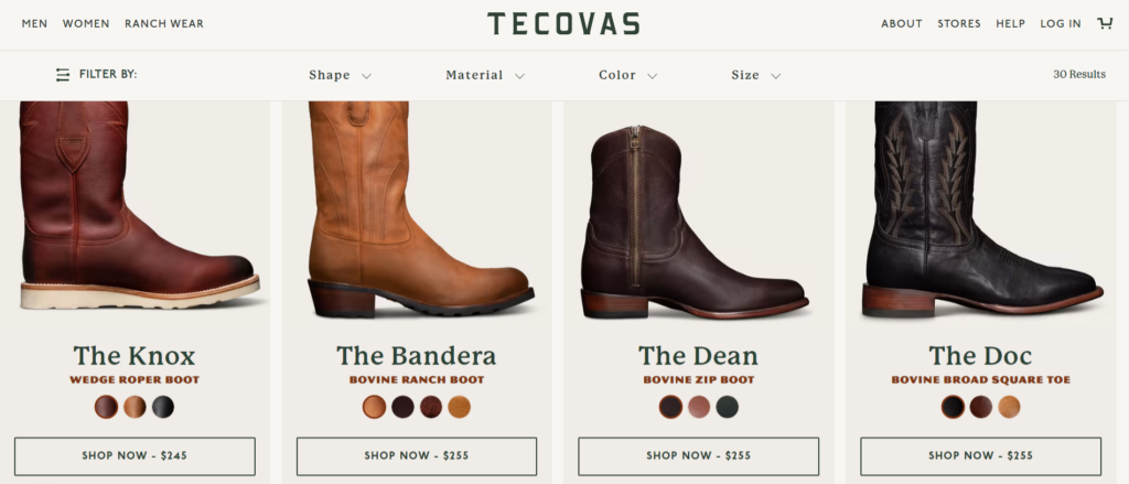 Tecovas' category page