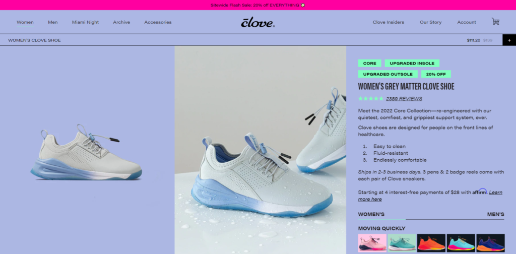 Clove's desktop product page