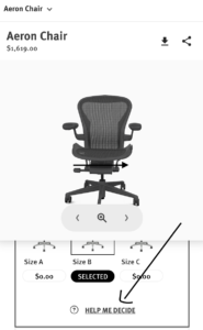 “Help Me Decide” tooltip on Hermanmiller.com