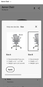 “Help Me Decide” tooltip on Hermanmiller.com