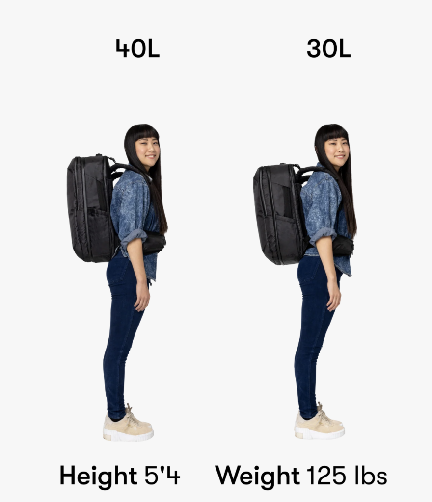 Model wearing backpack